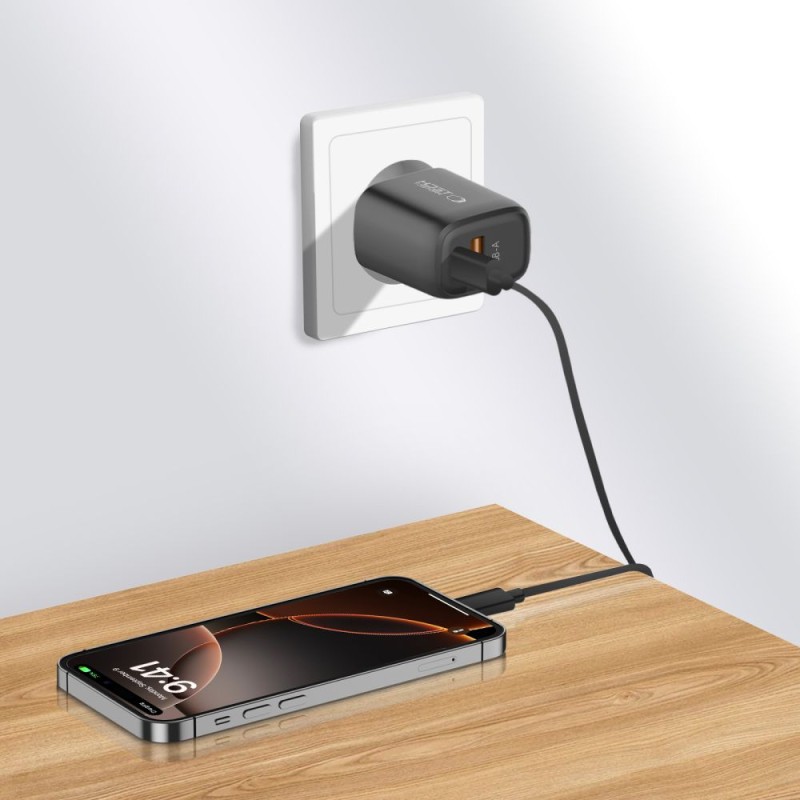 TECH-PROTECT NCA20 2-портово мрежово зарядно PD 20W / QC3.0 Черно - TECH-PROTECT NCA20 2-портово мрежово зарядно PD 20W / QC3.0 Черно - 5906302330539
