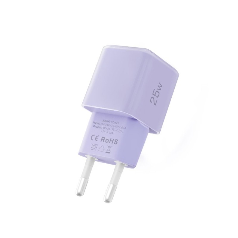 TECH-PROTECT NCM25 1-портова мрежова зарядна с USB-C PD 25W Baby Purple - 5906302330591