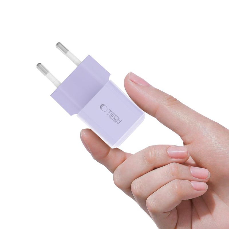 TECH-PROTECT NCM25 1-портова мрежова зарядна с USB-C PD 25W Baby Purple - 5906302330591
