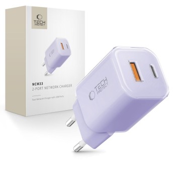 TECH-PROTECT NCM33 2-портов мрежов зарядно PD 33W / QC3.0 Baby Purple