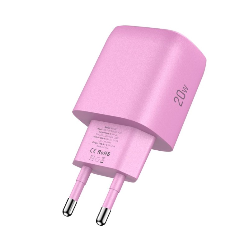 Tech-Protect NCA20 двупортово мрежово зарядно 20W PD / QC 3.0 Baby Pink - 5906302330645