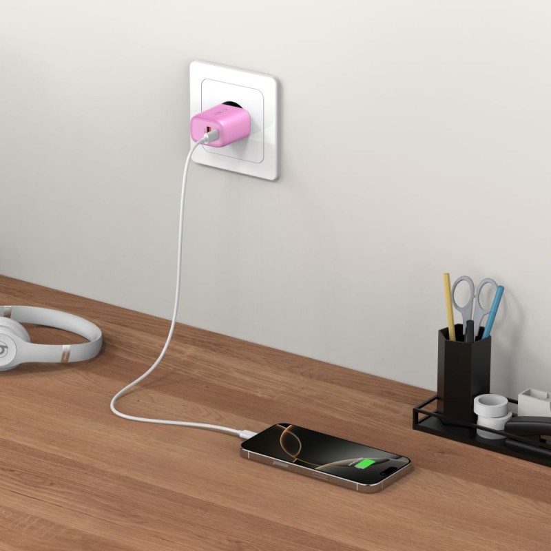 Tech-Protect NCA20 двупортово мрежово зарядно 20W PD / QC 3.0 Baby Pink - 5906302330645