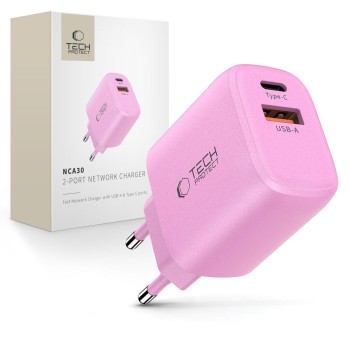 TECH-PROTECT NCA30 2-портов мрежов зарядно PD 30W / QC3.0 Baby Pink