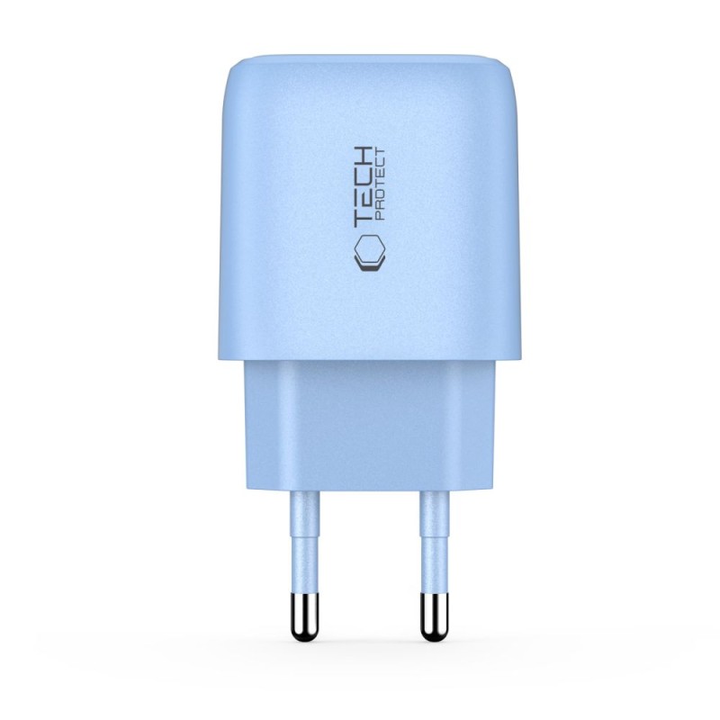 TECH-PROTECT NCA30 двупортово мрежово зарядно PD 30W / QC3.0, бебешко синьо - TECH-PROTECT NCA30 двупортово мрежово зарядно PD 30W / QC3.0, бебешко синьо - 5906302330676