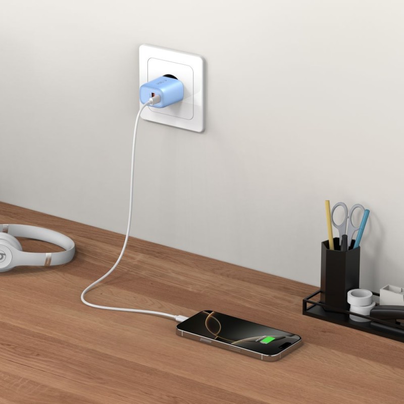 TECH-PROTECT NCA30 двупортово мрежово зарядно PD 30W / QC3.0, бебешко синьо - TECH-PROTECT NCA30 двупортово мрежово зарядно PD 30W / QC3.0, бебешко синьо - 5906302330676