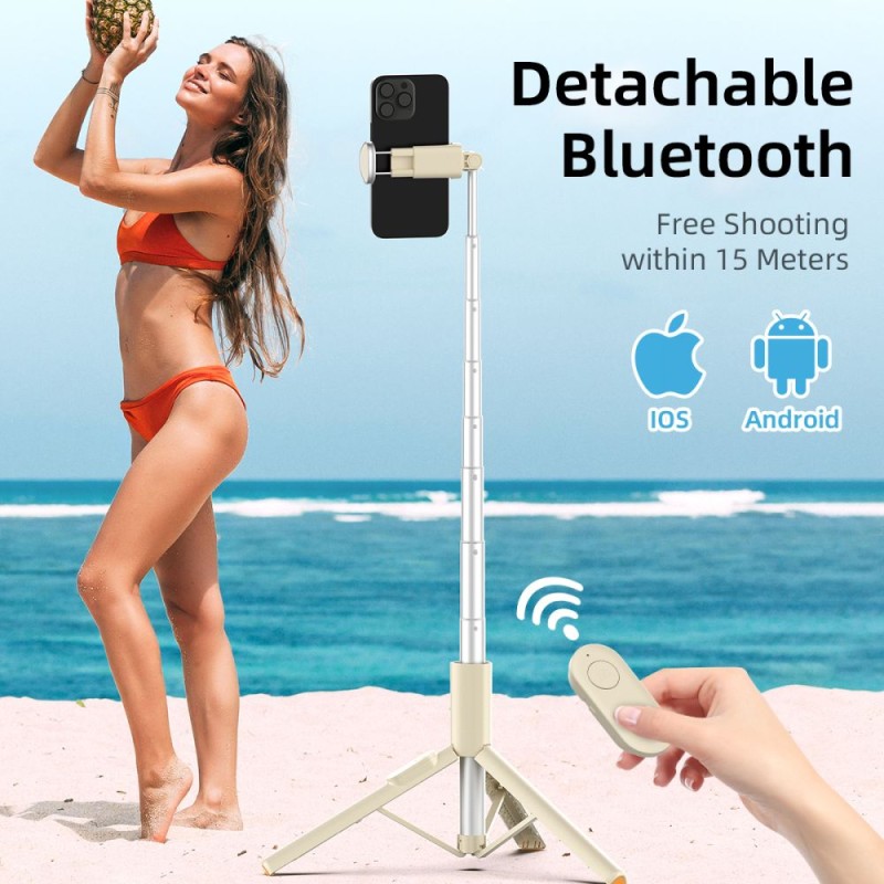 TECH-PROTECT L09S Bluetooth selfie stick със статив (бежов) - TECH-PROTECT L09S Bluetooth selfie stick със статив (бежов) - 5906302330874