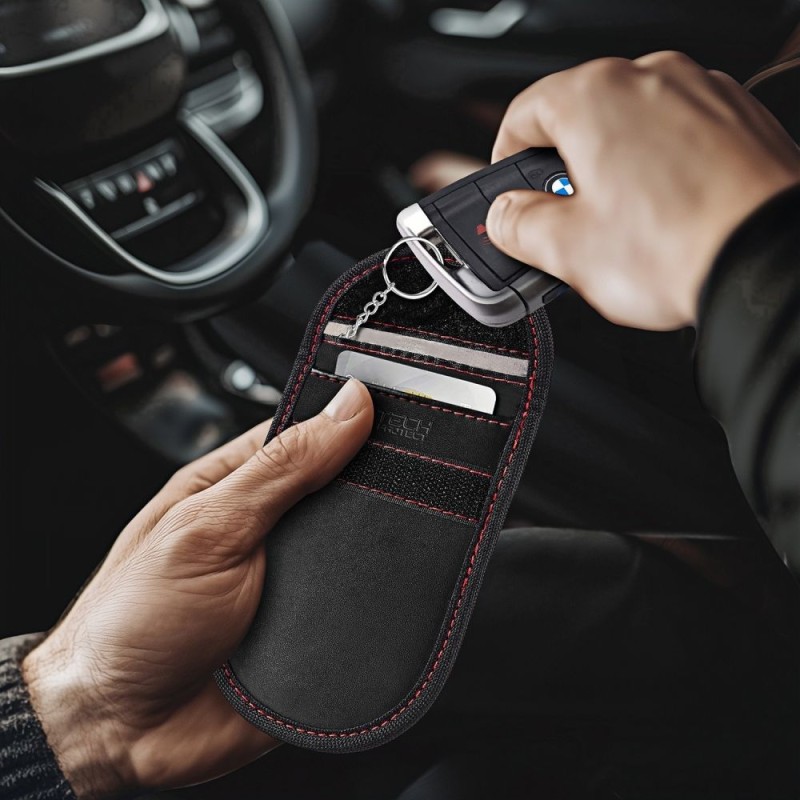 KLATKA FARADAYA Tech-Protect KLR100 POUCH за блокиране на RFID сигнали за ключове, BLACK/RED - KLATKA FARADAYA Tech-Protect KLR100 POUCH за блокиране на RFID сигнали за ключове, BLACK/RED - 5906302330959