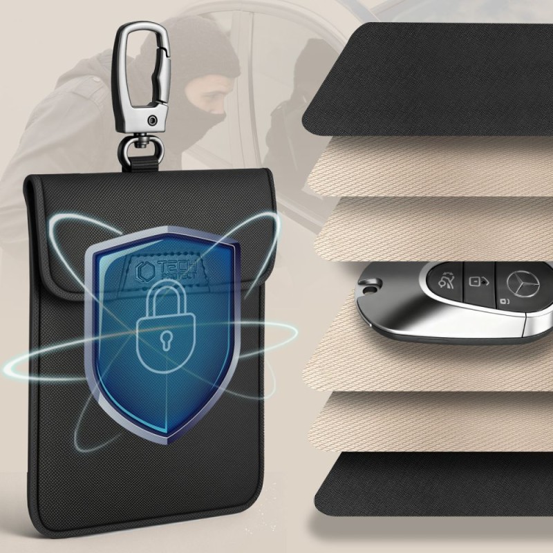 Tech-Protect KLR400 Faraday pouch калъф за ключове и карти без ключ (Keyless) RFID блокер, черен/черен - 5906302330973