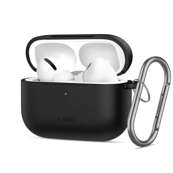 TECH-PROTECT Силиконов калъф с карабинер за Apple AirPods Pro 3 черен