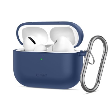 TECH-PROTECT Силиконов калъф с кука за Apple AirPods Pro 3 (тъмносин)