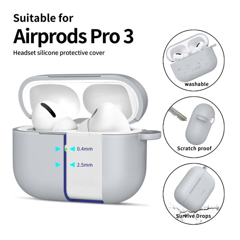 TECH-PROTECT силиконов калъф с кука за Apple AirPods Pro 3 Crayon Grey - TECH-PROTECT силиконов калъф с кука за Apple AirPods Pro 3 Crayon Grey - 5906302333141