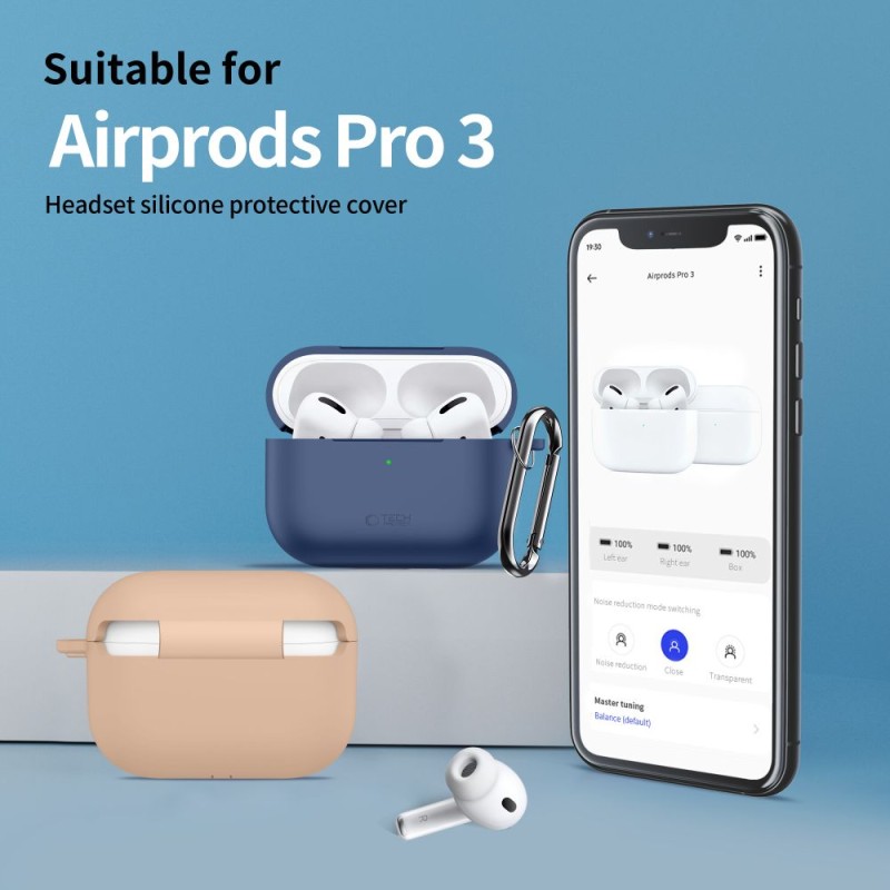 TECH-PROTECT силиконов калъф с кука за Apple AirPods Pro 3 Crayon Grey - TECH-PROTECT силиконов калъф с кука за Apple AirPods Pro 3 Crayon Grey - 5906302333141