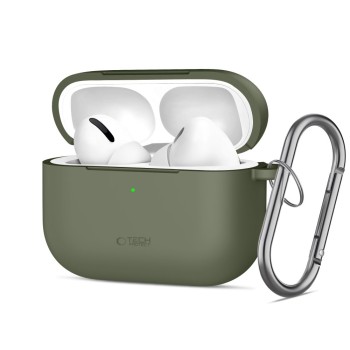 TECH-PROTECT силиконов калъф с карабинер за Apple AirPods Pro 3, маслиненозелен