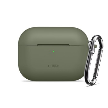TECH-PROTECT силиконов калъф с карабинер за Apple AirPods Pro 3, маслиненозелен TECH-PROTECT силиконов калъф с карабинер за Apple AirPods Pro 3, маслиненозелен