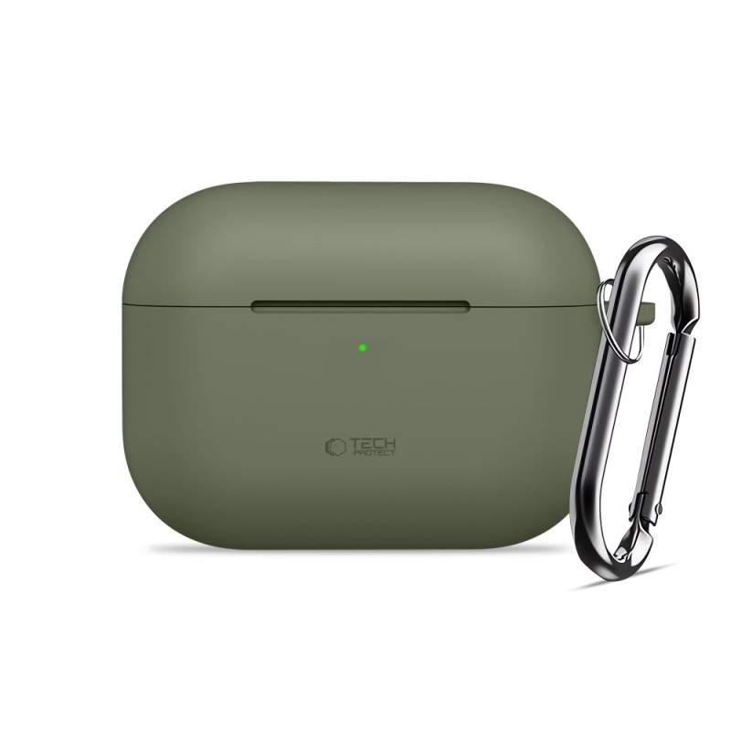 TECH-PROTECT силиконов калъф с карабинер за Apple AirPods Pro 3, маслиненозелен - 5906302333189