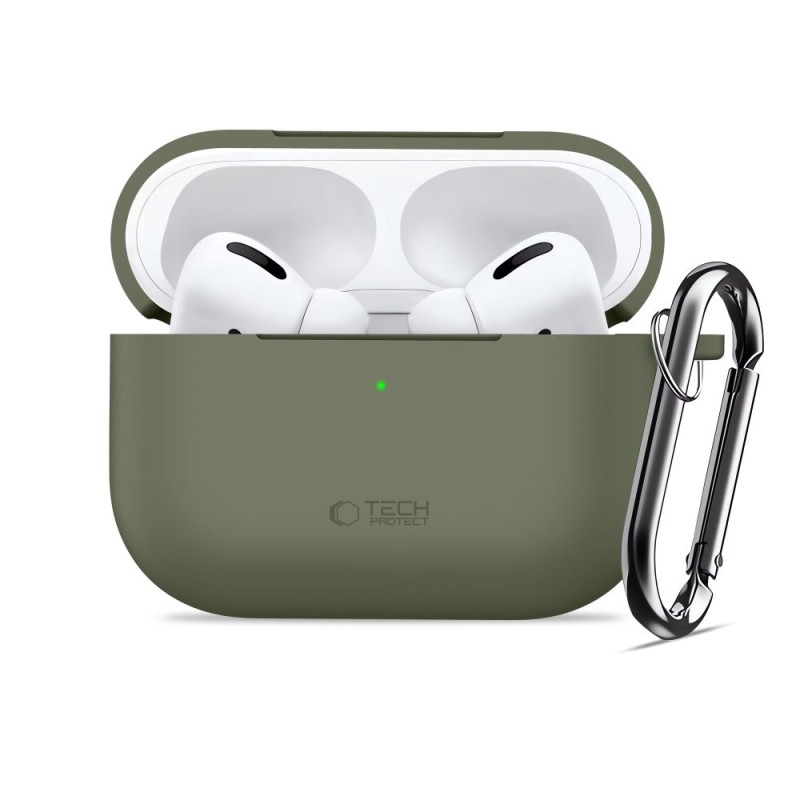 TECH-PROTECT силиконов калъф с карабинер за Apple AirPods Pro 3, маслиненозелен - 5906302333189
