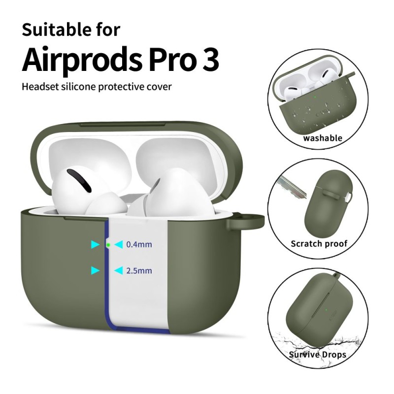 TECH-PROTECT силиконов калъф с карабинер за Apple AirPods Pro 3, маслиненозелен - 5906302333189
