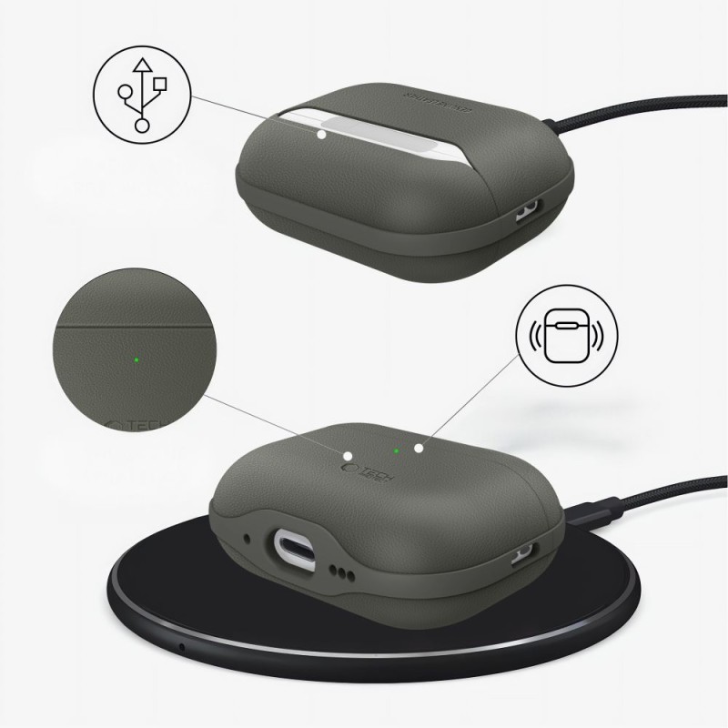 Tech-Protect NaturalFit за Apple AirPods Pro 3, маслинено зелено - Tech-Protect NaturalFit за Apple AirPods Pro 3, маслинено зелено - 5906302333233
