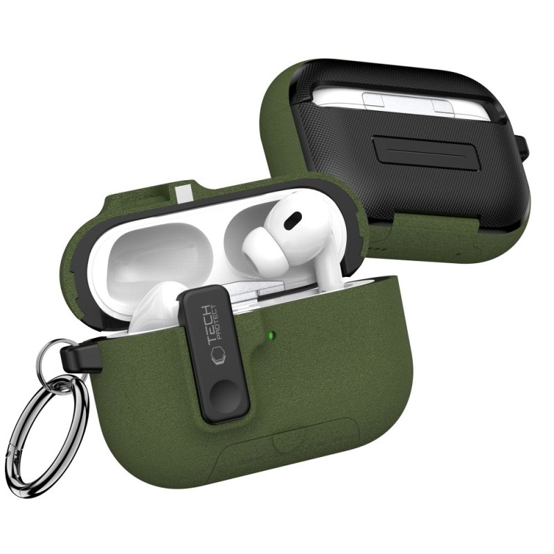 TECH-PROTECT Slim Hook калъф за Apple AirPods Pro 3, маслиненозелен - TECH-PROTECT Slim Hook калъф за Apple AirPods Pro 3, маслиненозелен - 5906302333271