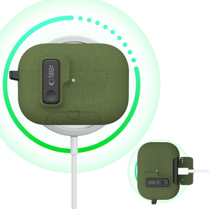 TECH-PROTECT Slim Hook калъф за Apple AirPods Pro 3, маслиненозелен - TECH-PROTECT Slim Hook калъф за Apple AirPods Pro 3, маслиненозелен - 5906302333271