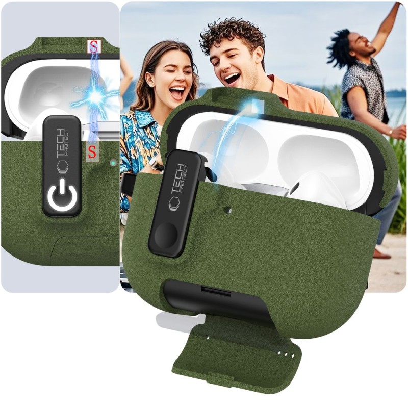 TECH-PROTECT Slim Hook калъф за Apple AirPods Pro 3, маслиненозелен - TECH-PROTECT Slim Hook калъф за Apple AirPods Pro 3, маслиненозелен - 5906302333271
