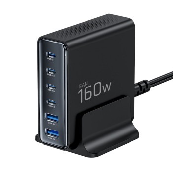 TECH-PROTECT DC160W-GAN настолно зарядно 6-порта, GaN, 160W, PD/QC3.0 (черно) TECH-PROTECT DC160W-GAN настолно зарядно 6-порта, GaN, 160W, PD/QC3.0 (черно)