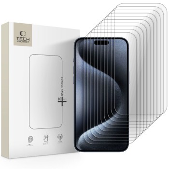 Tech-Protect Брандиран комплект закалено стъкло 10 броя за iPhone 15 Pro Max Clear (SKU 5906302335718)