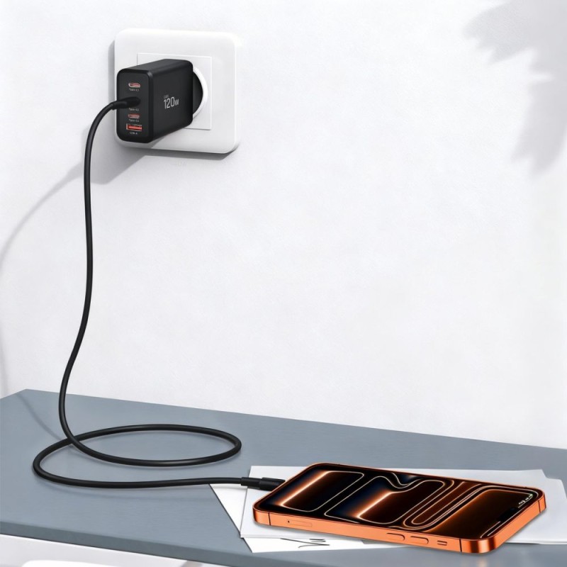 TECH-PROTECT NC120W-GAN мрежово зарядно 4-портa PD 120W / QC3.0 (черно) - TECH-PROTECT NC120W-GAN мрежово зарядно 4-портa PD 120W / QC3.0 (черно) - 5906302335930