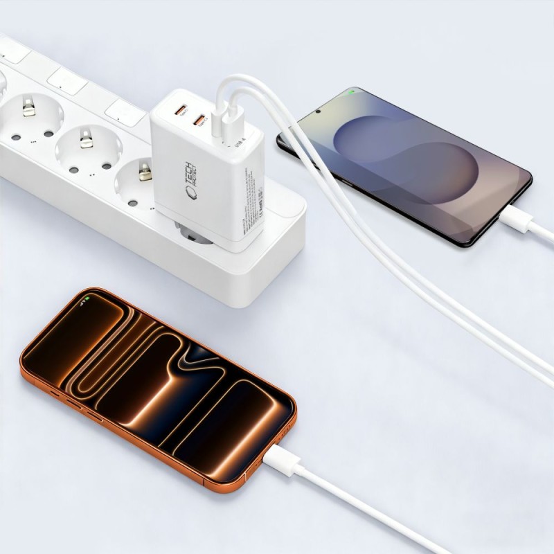 Tech-Protect NC140W-GAN GaN мрежово зарядно 140W, 4 порта (3×USB-C + 1×USB-A) PD & QC3.0, бяло - Tech-Protect NC140W-GAN GaN мрежово зарядно 140W, 4 порта (3×USB-C + 1×USB-A) PD & QC3.0, бяло - 5906302335947