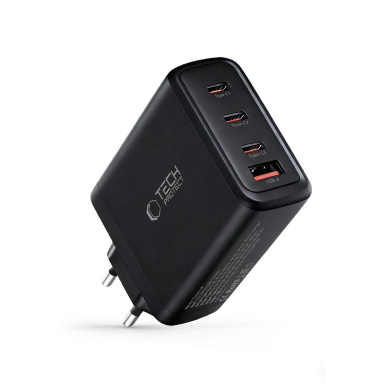 TECH-PROTECT NC140W-GAN 4-портно мрежово зарядно GaN 140W (PD / QC3.0), черно - TECH-PROTECT NC140W-GAN 4-портно мрежово зарядно GaN 140W (PD / QC3.0), черно - 5906302335954