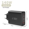 TECH-PROTECT NC140W-GAN 4-портно мрежово зарядно GaN 140W (PD / QC3.0), черно - TECH-PROTECT NC140W-GAN 4-портно мрежово зарядно GaN 140W (PD / QC3.0), черно - 5906302335954