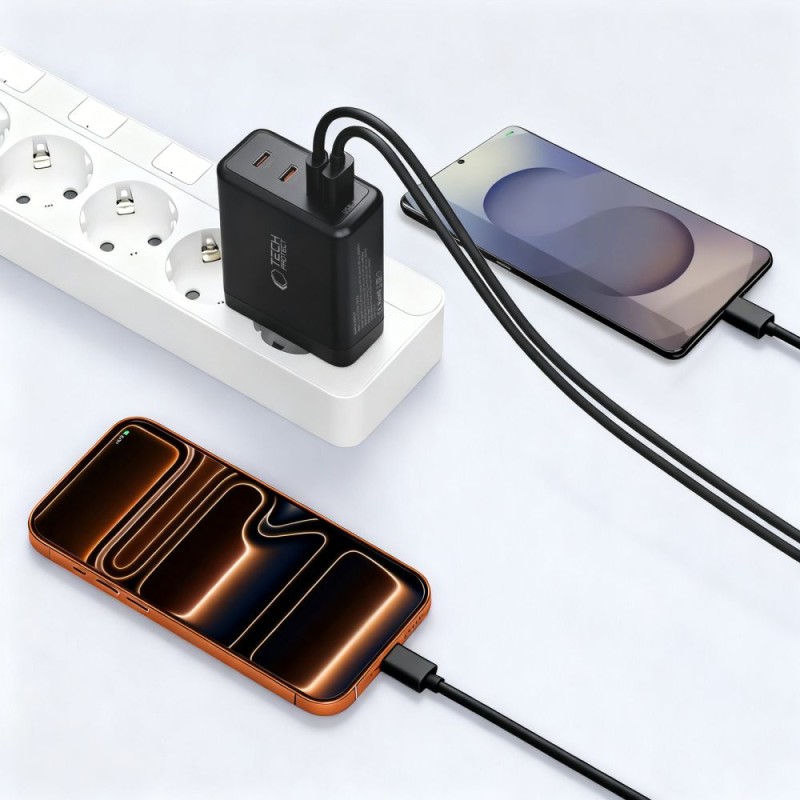 TECH-PROTECT NC140W-GAN 4-портно мрежово зарядно GaN 140W (PD / QC3.0), черно - TECH-PROTECT NC140W-GAN 4-портно мрежово зарядно GaN 140W (PD / QC3.0), черно - 5906302335954