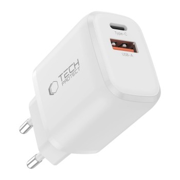 TECH-PROTECT NCA45W-GAN 2-портов мрежово зарядно GaN 45W (PD 3.0 / QC 3.0) Бяло TECH-PROTECT NCA45W-GAN 2-портов мрежово зарядно GaN 45W (PD 3.0 / QC 3.0) Бяло