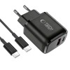 Tech-Protect NCA45W-GAN 2-портов мрежов зарядно устройство PD 45W / QC3.0 + Type-C кабел (черен) - Tech-Protect NCA45W-GAN 2-портов мрежов зарядно устройство PD 45W / QC3.0 + Type-C кабел (черен) - 5906302336005