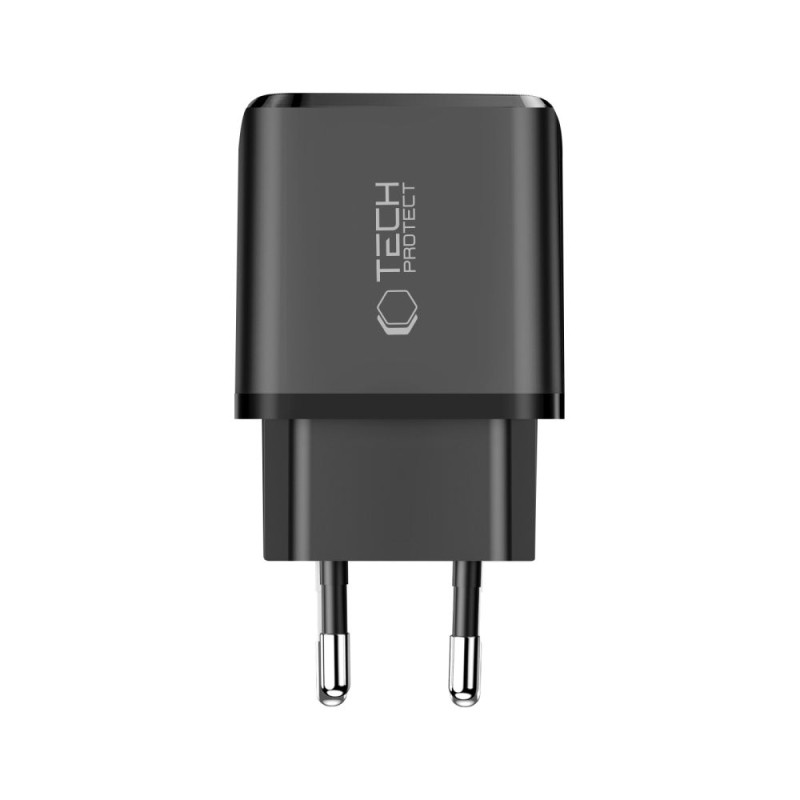 Tech-Protect NCA45W-GAN 2-портов мрежов зарядно устройство PD 45W / QC3.0 + Type-C кабел (черен) - Tech-Protect NCA45W-GAN 2-портов мрежов зарядно устройство PD 45W / QC3.0 + Type-C кабел (черен) - 5906302336005