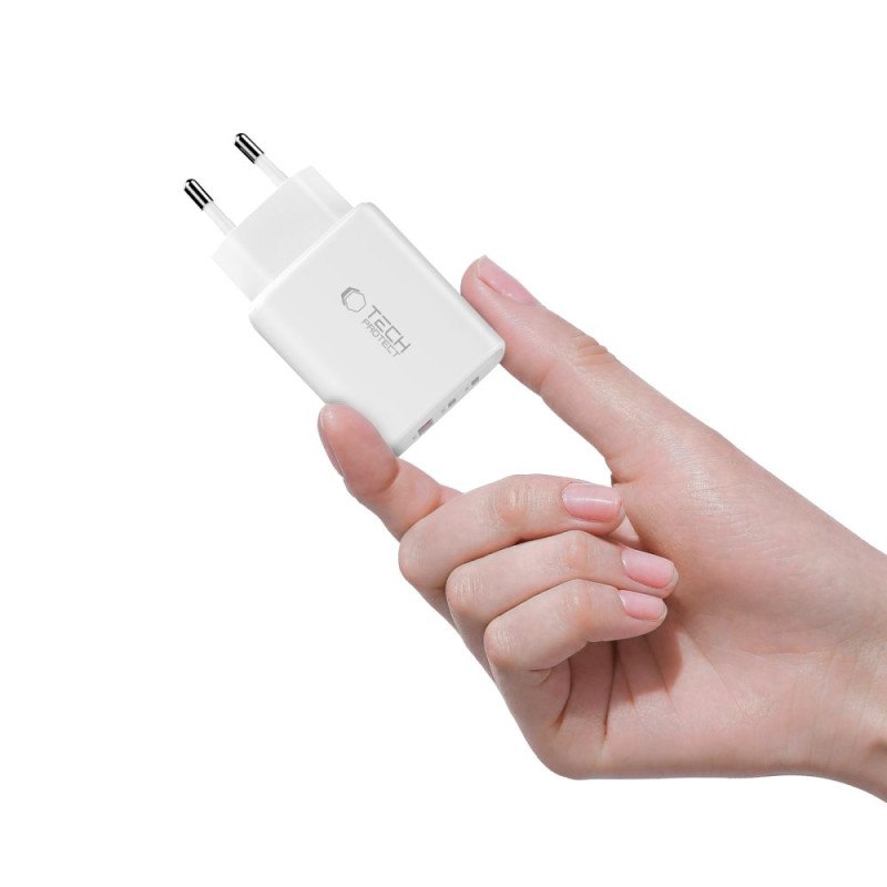 Tech-Protect NCA65W-GAN мрежово зарядно 65W GaN с 3 порта (PD + QC3.0) Бяло - Tech-Protect NCA65W-GAN мрежово зарядно 65W GaN с 3 порта (PD + QC3.0) Бяло - 5906302336074