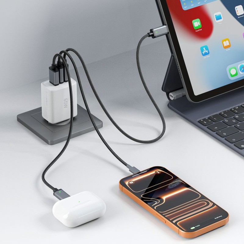 Tech-Protect NCA65W-GAN мрежово зарядно 65W GaN с 3 порта (PD + QC3.0) Бяло - Tech-Protect NCA65W-GAN мрежово зарядно 65W GaN с 3 порта (PD + QC3.0) Бяло - 5906302336074