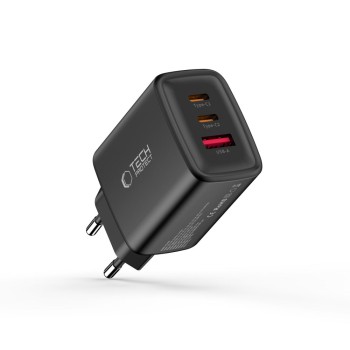 TECH-PROTECT NCA65W-GAN 3-портово мрежово зарядно PD 65W / QC3.0, черно TECH-PROTECT NCA65W-GAN 3-портово мрежово зарядно PD 65W / QC3.0, черно