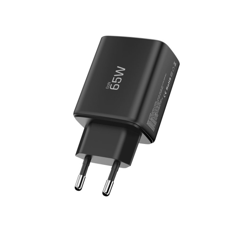 TECH-PROTECT NCA65W-GAN 3-портово мрежово зарядно PD 65W / QC3.0, черно - TECH-PROTECT NCA65W-GAN 3-портово мрежово зарядно PD 65W / QC3.0, черно - 5906302336081
