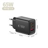 TECH-PROTECT NCA65W-GAN 3-портово мрежово зарядно PD 65W / QC3.0, черно - TECH-PROTECT NCA65W-GAN 3-портово мрежово зарядно PD 65W / QC3.0, черно - 5906302336081