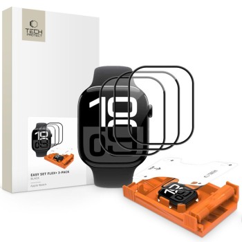 Tech-Protect Easy Set Flex+ хибридно стъкло за Apple Watch 4/5/6/SE 1/2/3 (44 mm) – 3 бр. комплект, черно