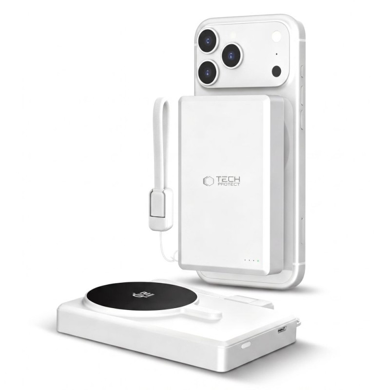 Tech-Protect PB40 LifeMag Magsafe Power Bank 10000mAh 25W Qi2.2 Бял/Сребърен - Tech-Protect PB40 LifeMag Magsafe Power Bank 10000mAh 25W Qi2.2 Бял/Сребърен - 5906302339372