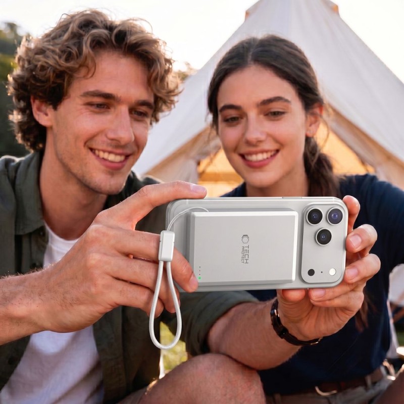 Tech-Protect PB40 LifeMag Magsafe Power Bank 10000mAh 25W Qi2.2 Бял/Сребърен - Tech-Protect PB40 LifeMag Magsafe Power Bank 10000mAh 25W Qi2.2 Бял/Сребърен - 5906302339372