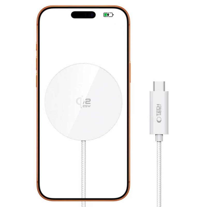 TECH-PROTECT A50 Магнитна MagSafe безжична зарядна 25W Qi2.2 White - TECH-PROTECT A50 Магнитна MagSafe безжична зарядна 25W Qi2.2 White - 5906302339389