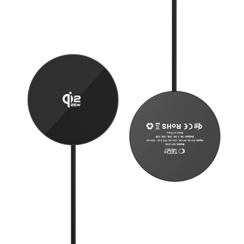 TECH-PROTECT A50 Магнитно MagSafe безжично зарядно 25W Qi2.2 (черно) - 5906302339396