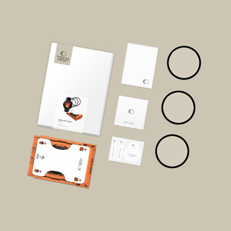 Хибридно стъкло Tech-Protect Easy Set Flex+ 3-PACK за Xiaomi Watch 5 (черно) - Хибридно стъкло Tech-Protect Easy Set Flex+ 3-PACK за Xiaomi Watch 5 (черно) - 5906302339785
