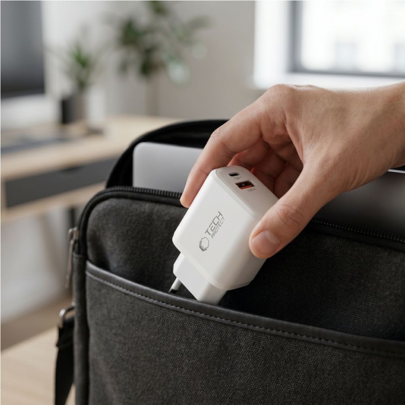 Tech-Protect NCA65W-GAN 2-портова мрежова зарядна PD 65W / QC3.0, бяла - Tech-Protect NCA65W-GAN 2-портова мрежова зарядна PD 65W / QC3.0, бяла - 5906302339822