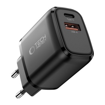 TECH-PROTECT NCA65W-GAN 2-портова мрежова зарядна с PD 65W и QC3.0, черна (Black) TECH-PROTECT NCA65W-GAN 2-портова мрежова зарядна с PD 65W и QC3.0, черна (Black)