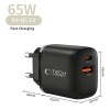 TECH-PROTECT NCA65W-GAN 2-портова мрежова зарядна с PD 65W и QC3.0, черна (Black) - TECH-PROTECT NCA65W-GAN 2-портова мрежова зарядна с PD 65W и QC3.0, черна (Black) - 5906302339839