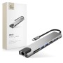 TECH-PROTECT HB09 8в1 хъб за Type-C: USB-A 3.0, USB-C 3.0, HDMI 4K 60Hz, SD/TF, PD 100W, RJ45 Gigabit, Space Grey